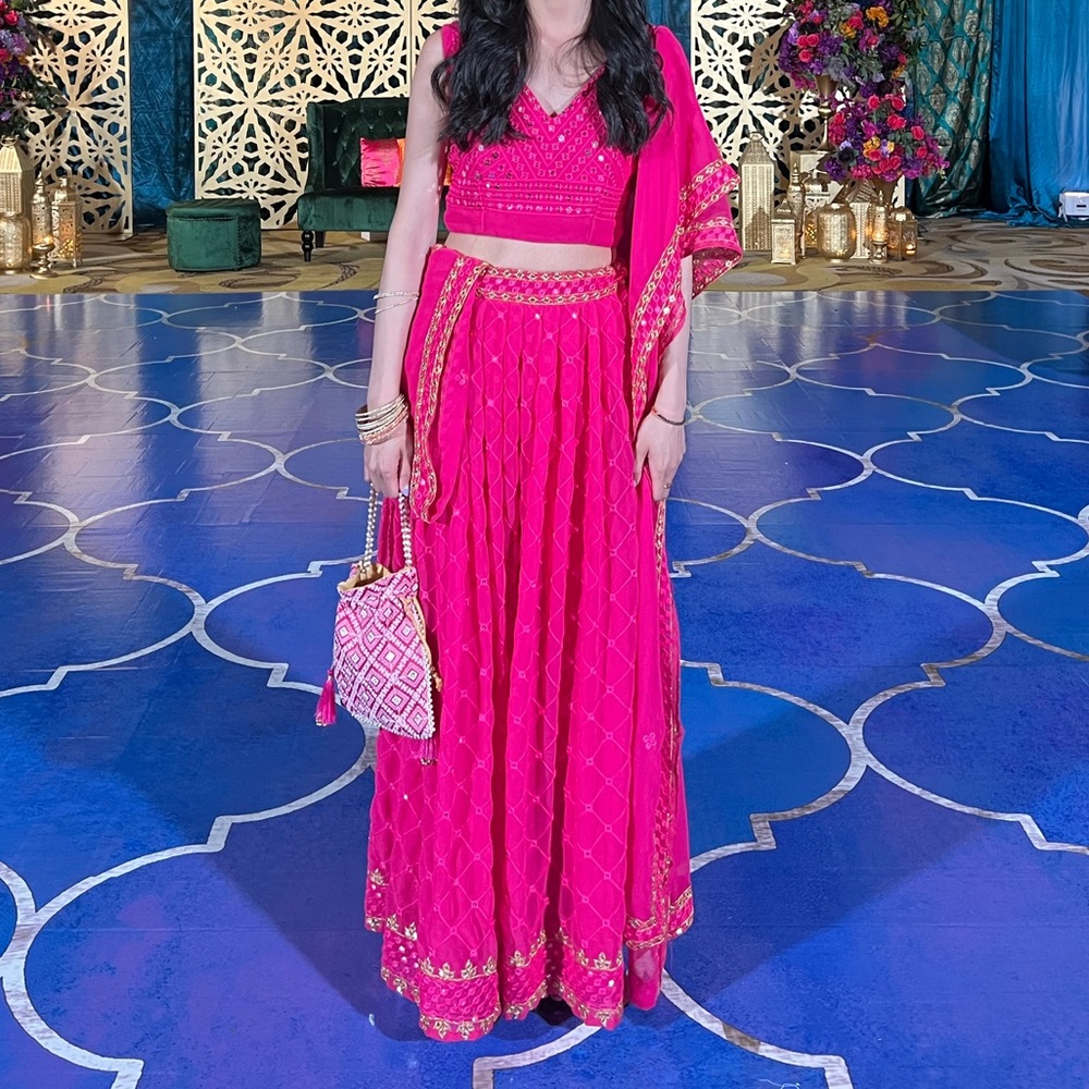 Hot pink Lehenga with dupatta